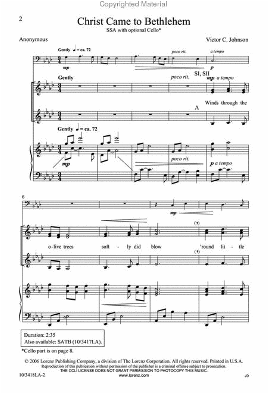 Christ Came to Bethlehem SSA scores gallery preview page 2