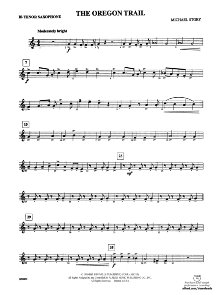The Oregon Trail: B-flat Tenor Saxophone Concert Band scores gallery preview page 1