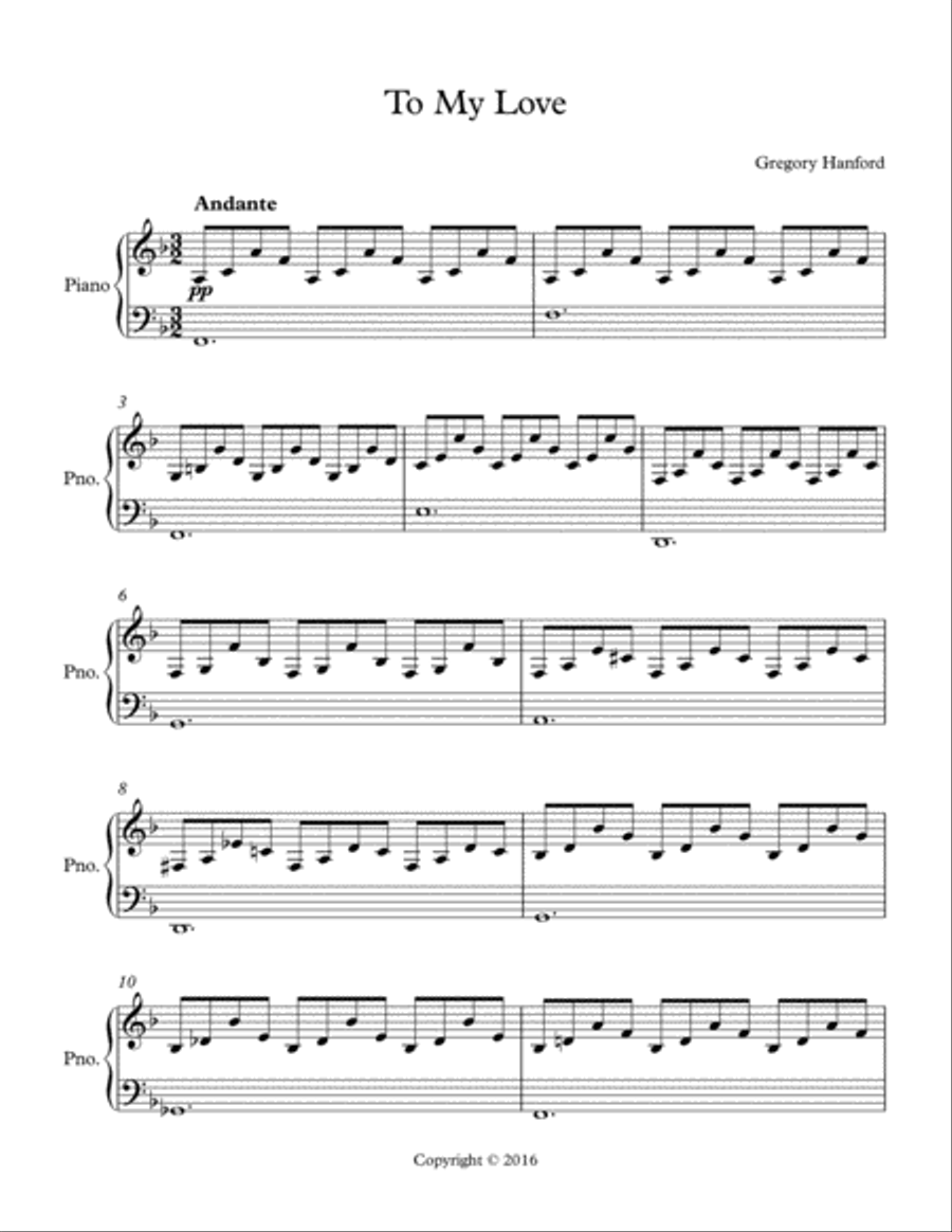 To My Love Piano Solo scores gallery preview page 1