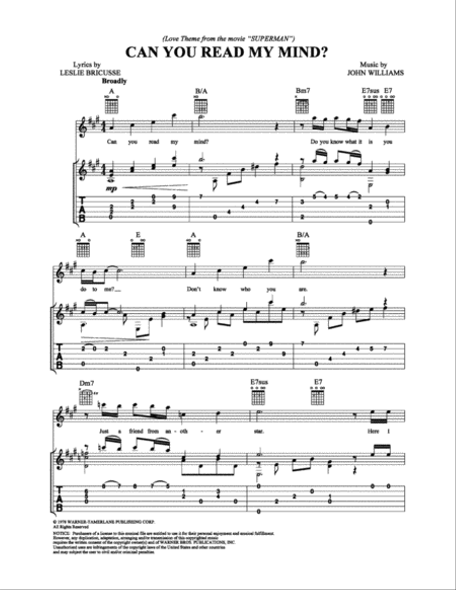 Can You Read My Mind? Can You Read My Mind? Guitar Tablature scores gallery preview page 1