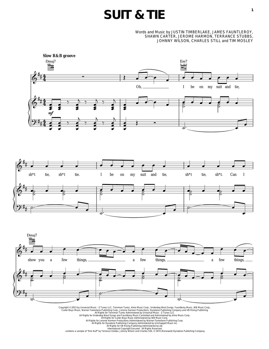 Suit & Tie Piano, Vocal, Guitar scores gallery preview page 1