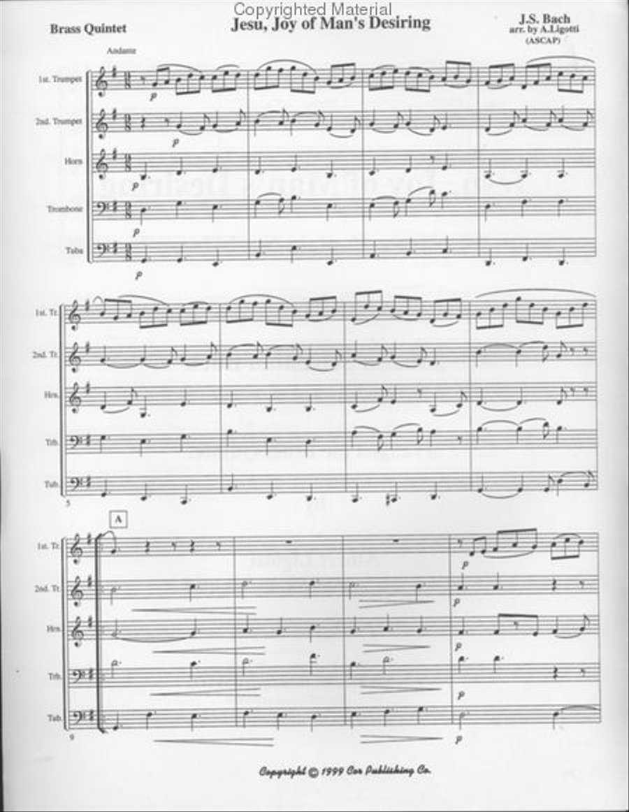 Jesu, Joy of Man's Desiring (Albert Ligotti) Brass Quintet scores gallery preview page 2