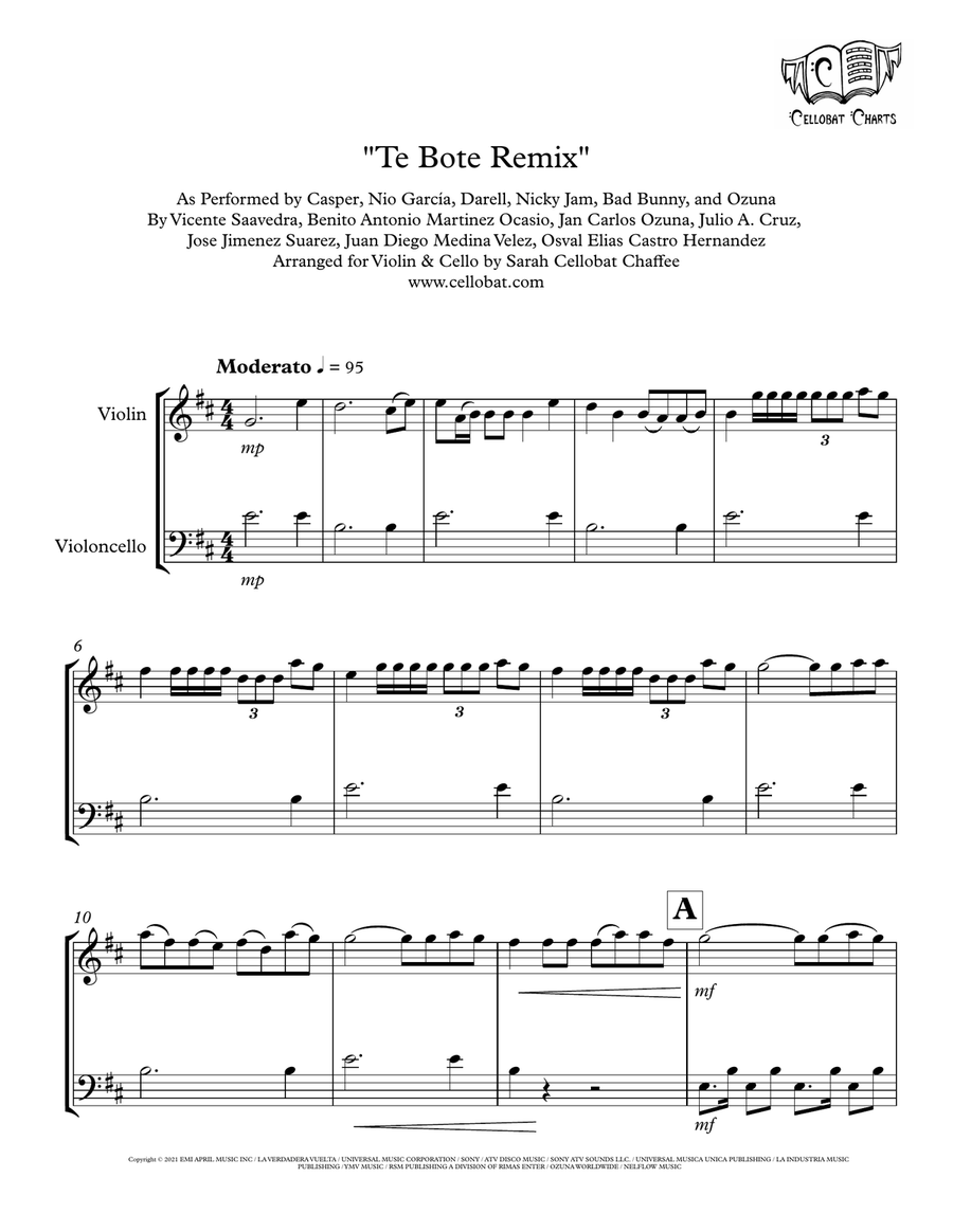 Te Bote Remix String Duet scores gallery preview page 1