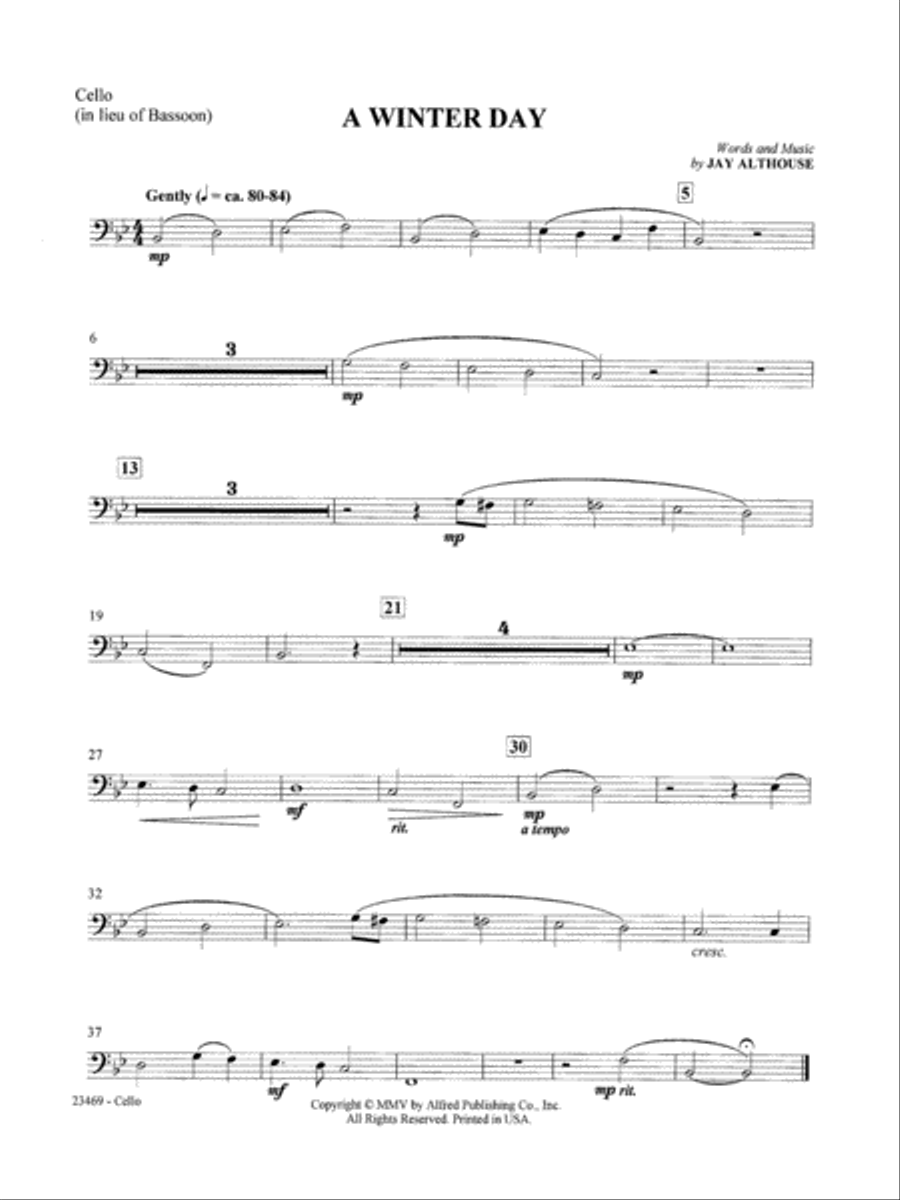A Winter Day: Cello A Winter Day: Cello Part scores gallery preview page 1