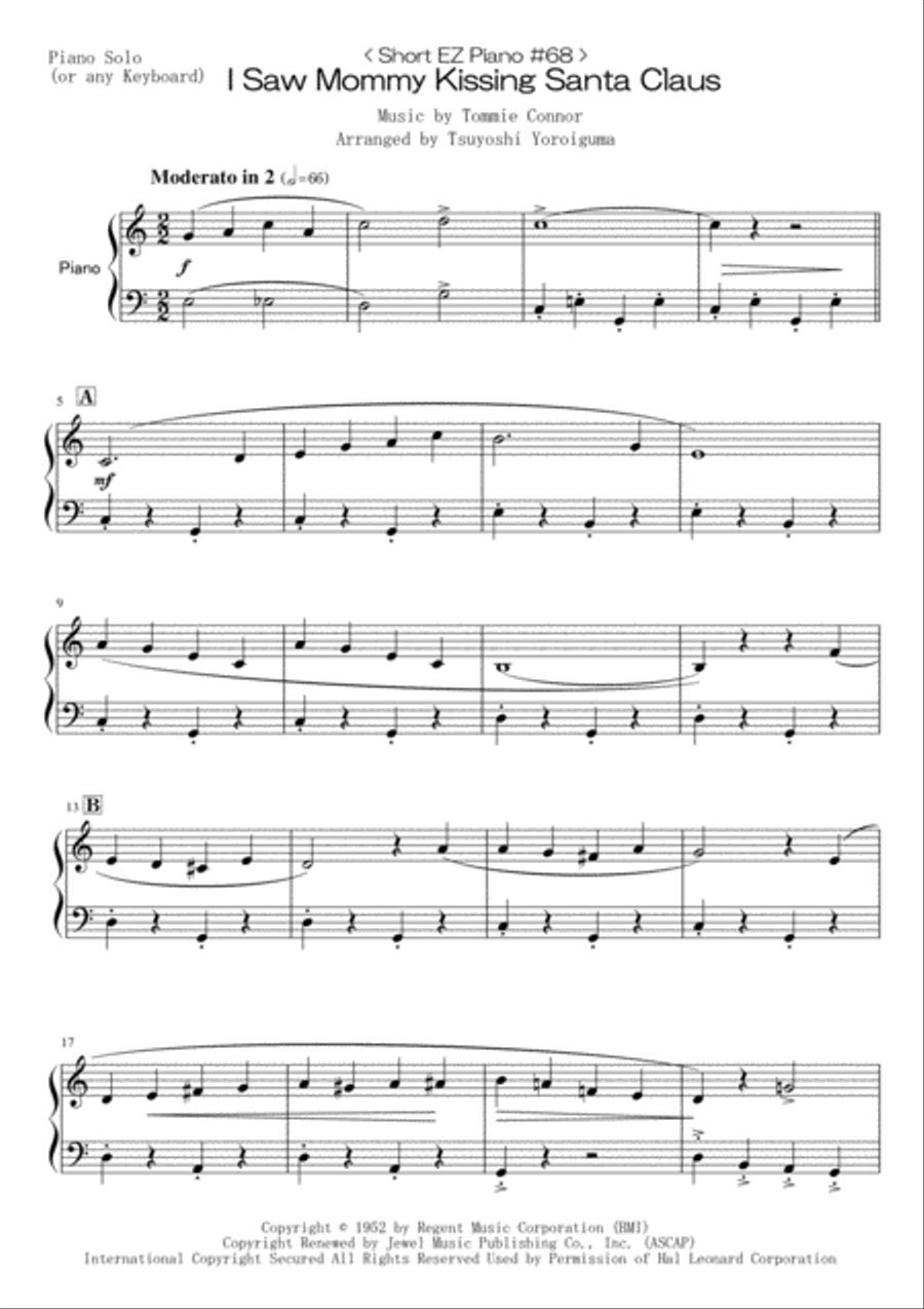 I Saw Mommy Kissing Santa Claus Easy Piano scores gallery preview page 1