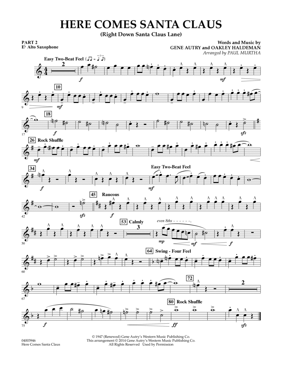 Here Comes Santa Claus (Right Down Santa Claus Lane) - Pt.2 - Eb Alto Saxophone Concert Band scores gallery preview page 1