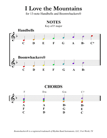 I Love the Mountains for 13-note Bells and Boomwhackers® (with Color Coded Notes) image number null