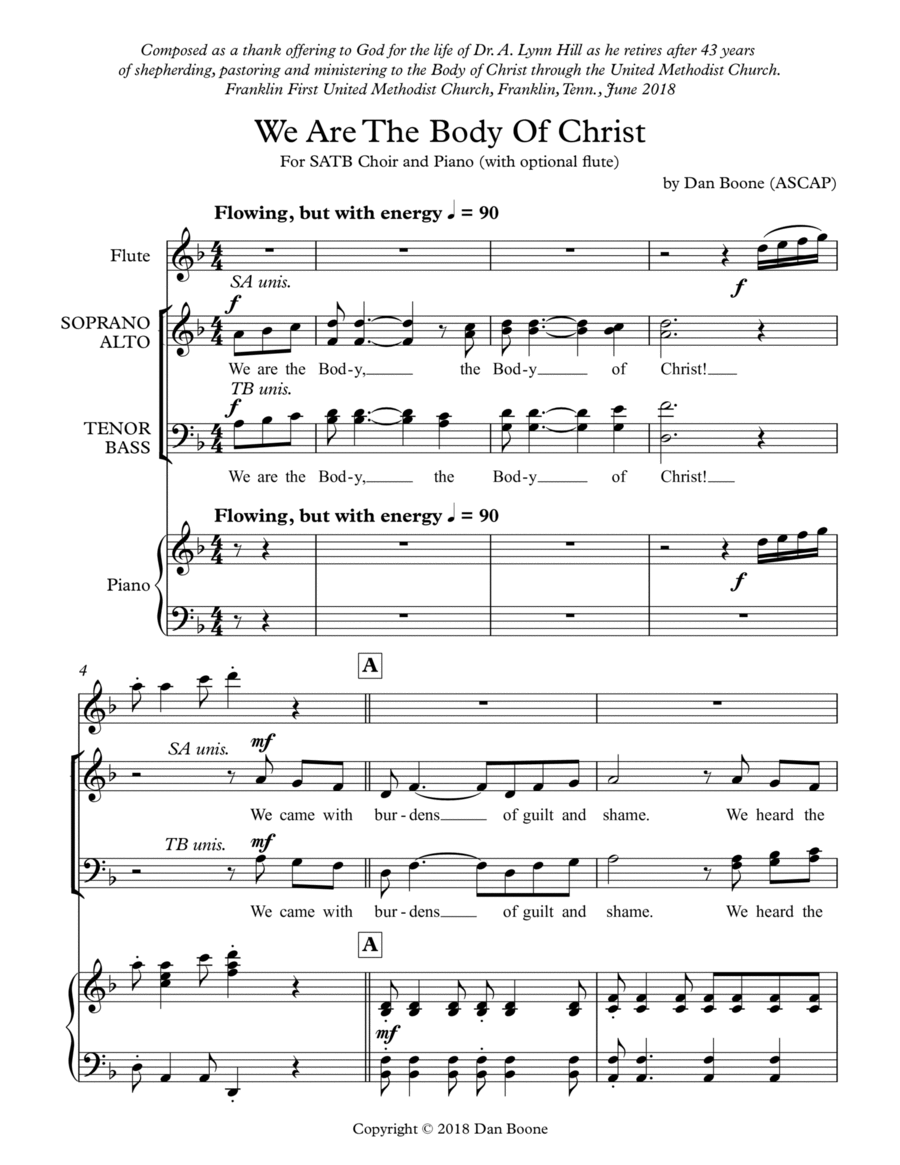 We Are The Body of Christ (SATB, Piano, Opt. Flute) 4-Part scores gallery preview page 1