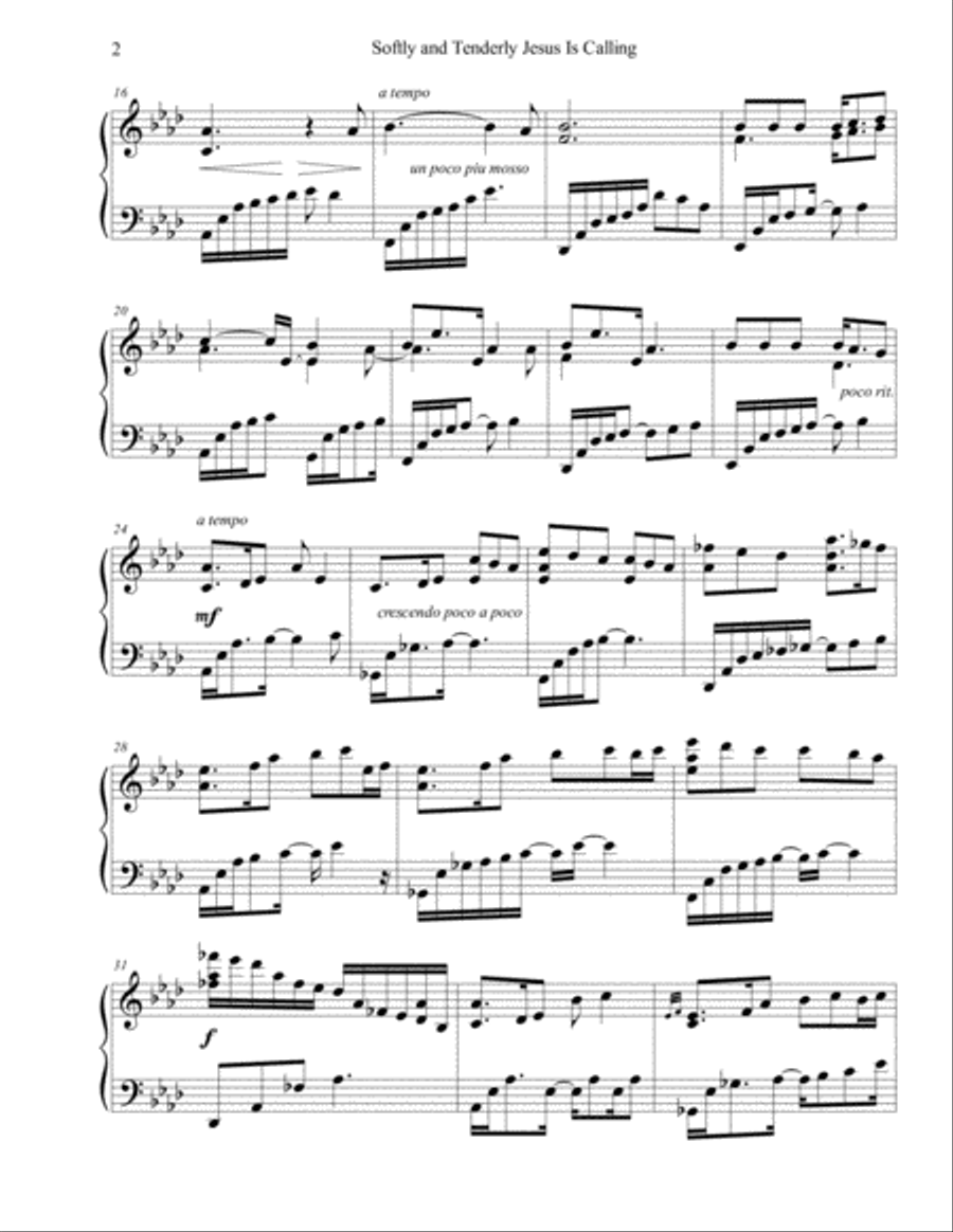 Softly and Tenderly Jesus Is Calling Piano Solo scores gallery preview page 2