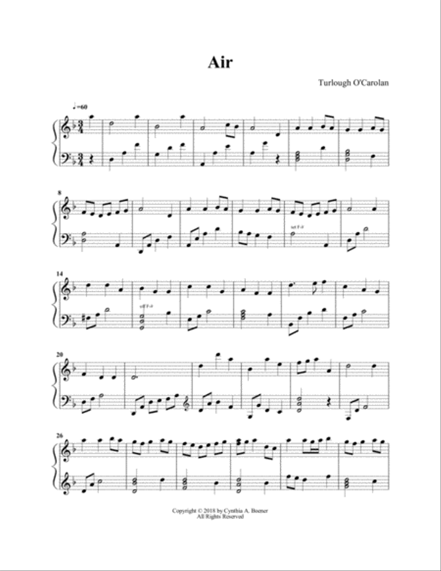 Air - attributed to Turlough O'Carolan Harp scores gallery preview page 1