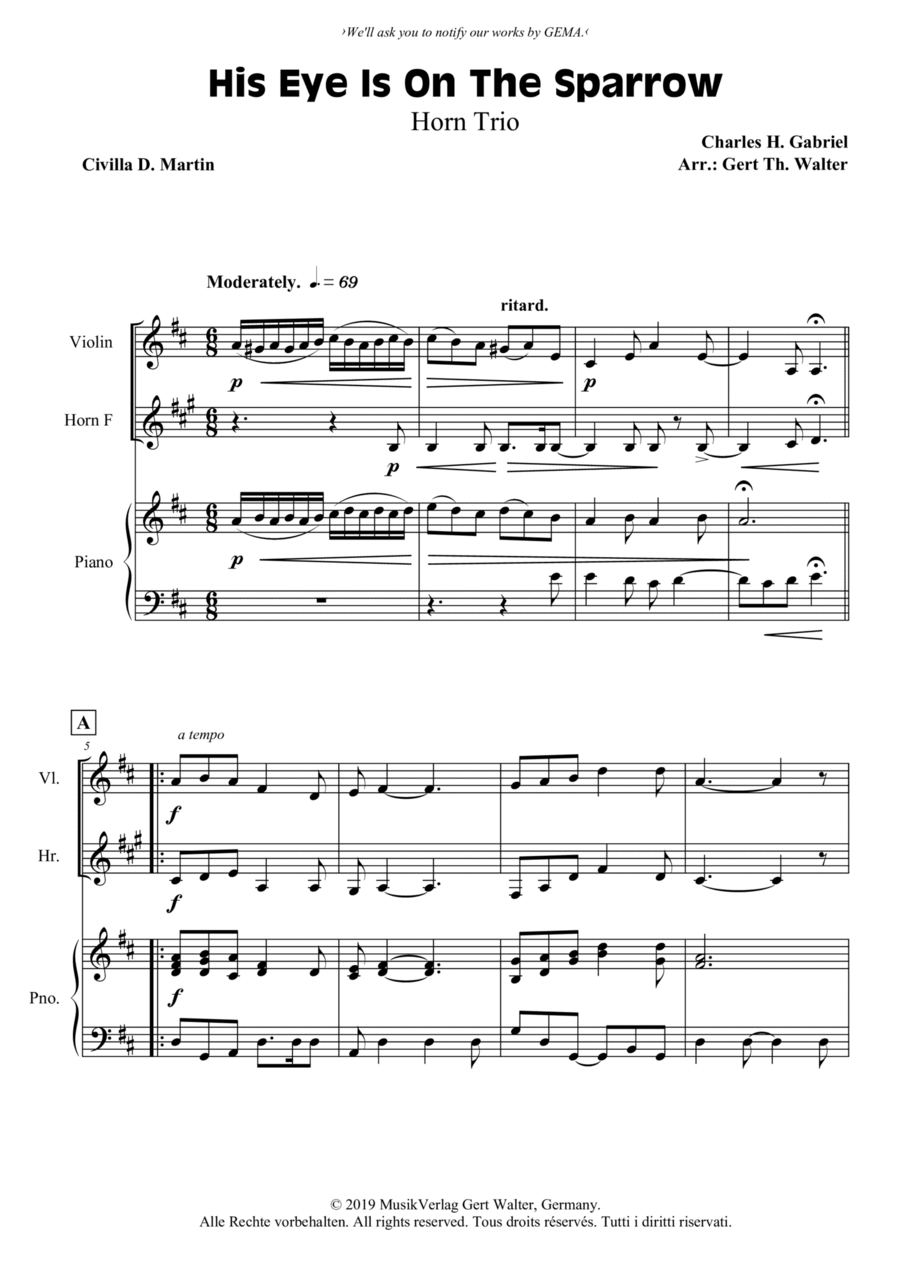 His Eye Is On The Sparrow Horn scores gallery preview page 1