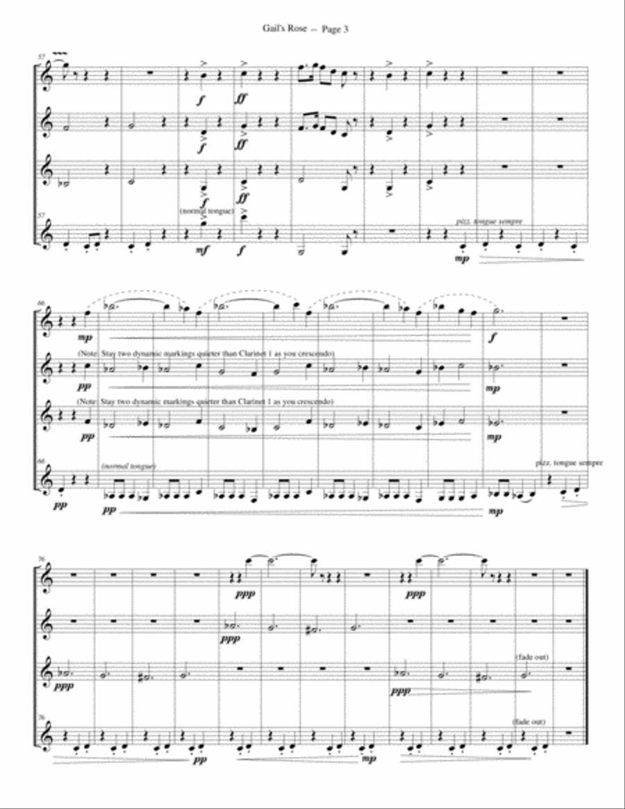 Gail's Rose (Clarinet Quartet) Clarinet Quartet scores gallery preview page 3