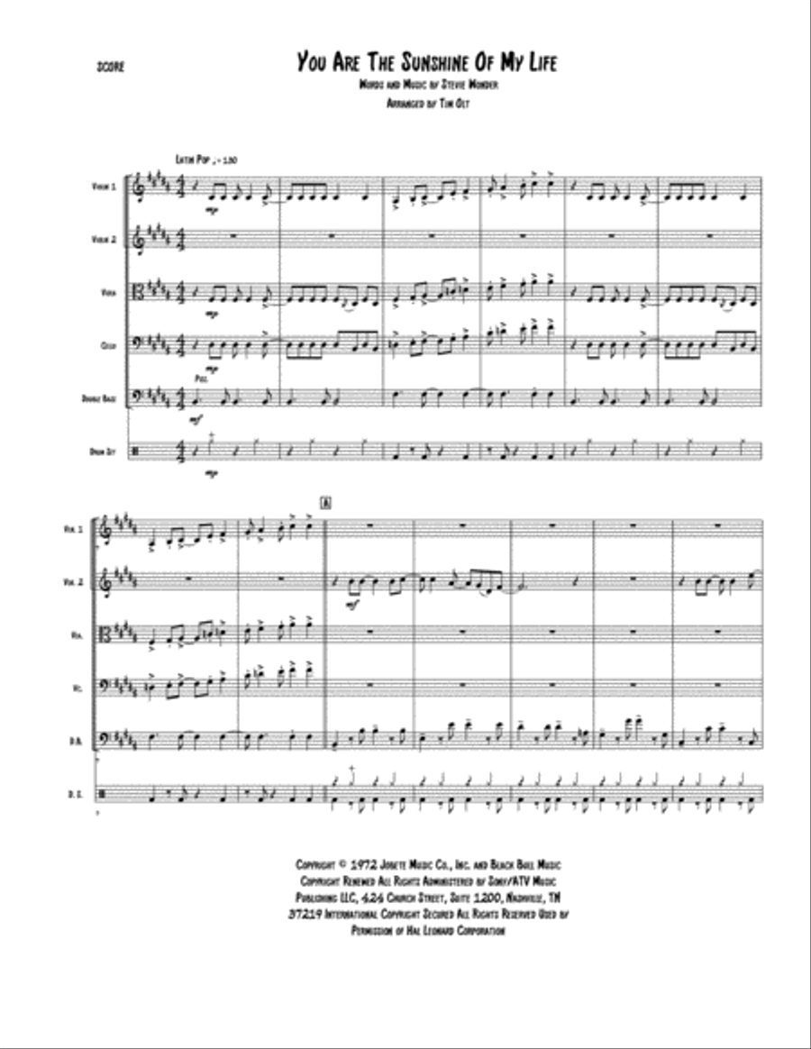 You Are The Sunshine Of My Life String Quintet scores gallery preview page 1
