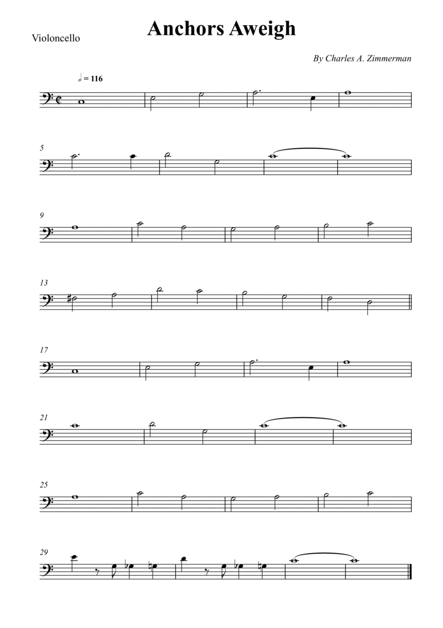 Anchors Aweigh Cello Solo scores gallery preview page 1