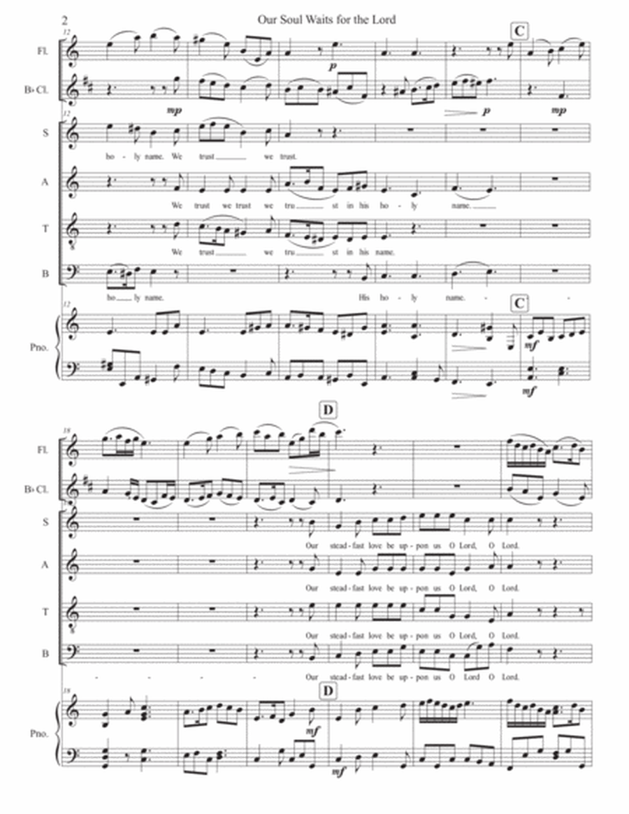 Our Soul Waits for the Lord-Full SATB Score Plus Parts, Flute,Clarinet,Piano image number null