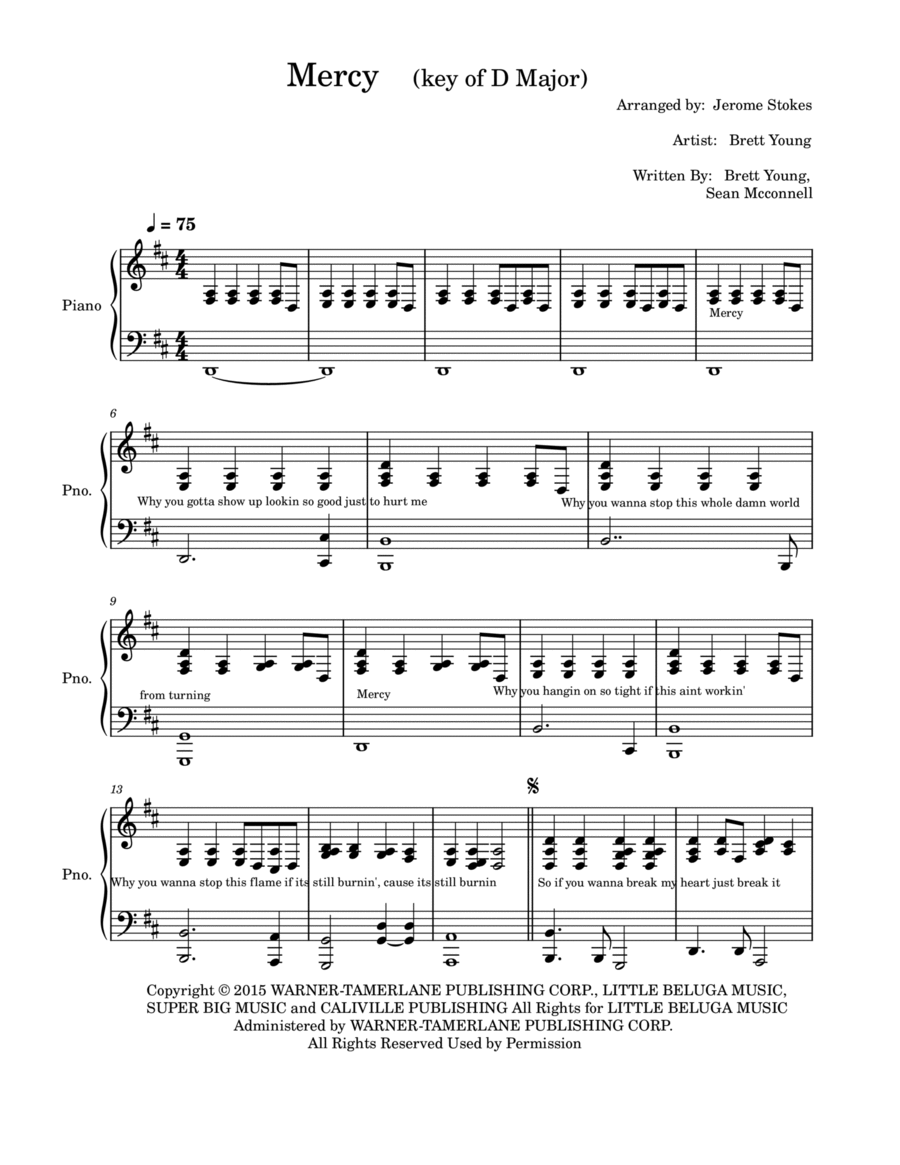 Mercy Piano, Vocal, Guitar scores gallery preview page 1