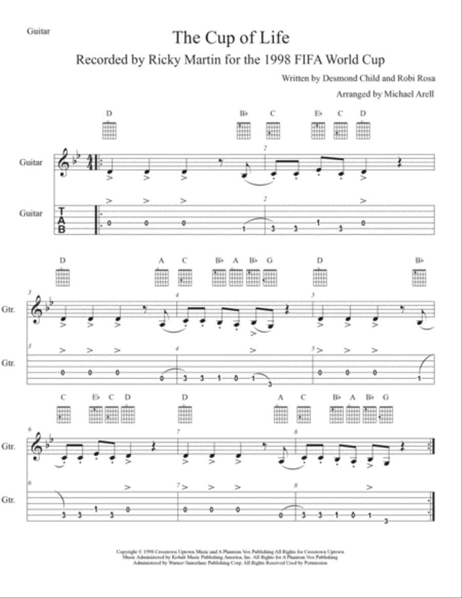 The Cup Of Life Guitar Tablature scores gallery preview page 2
