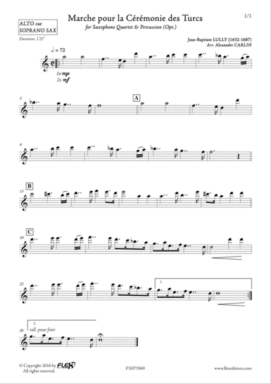 Marche pour la Ceremonie des Turcs Tenor Saxophone scores gallery preview page 6