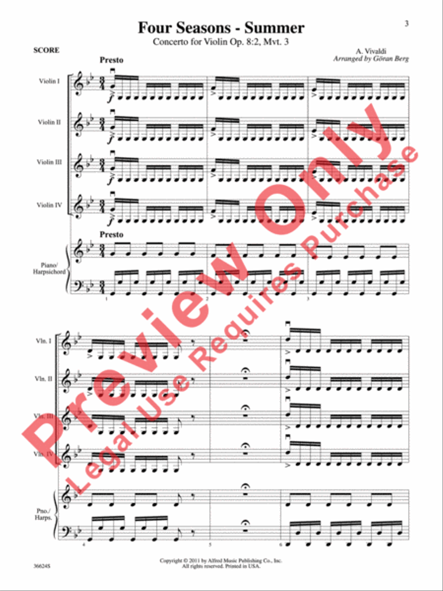 Violins Go Vivaldi -- Two Movements for Violin Quartet Small Ensemble scores gallery preview page 4
