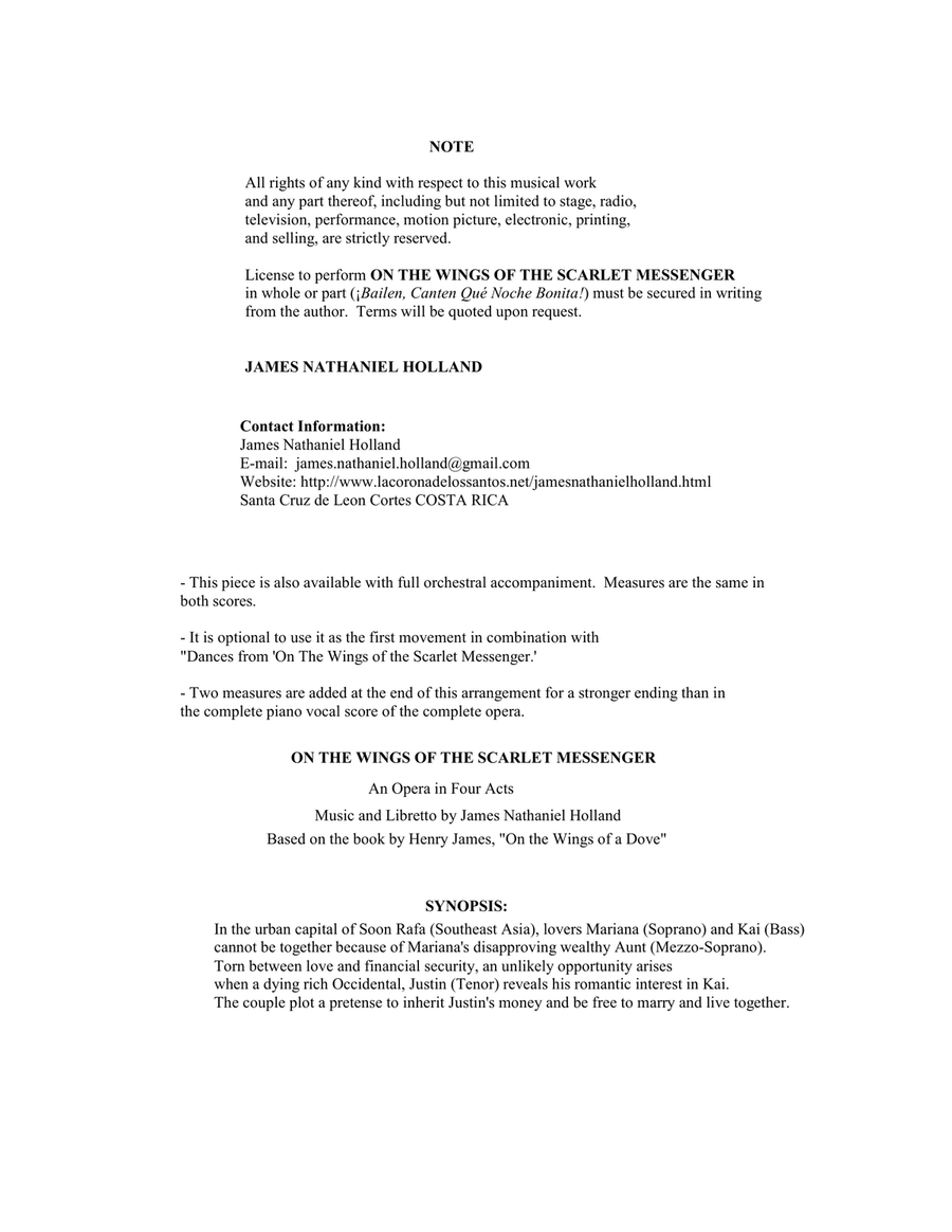 Bailen, Canten Que Noche Bonita! For SATB Chorus and Piano From the opera 