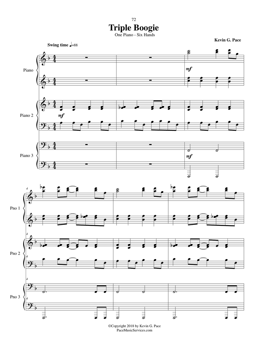 Triple Boogie - piano trio for one piano - six hands Piano Duet scores gallery preview page 2