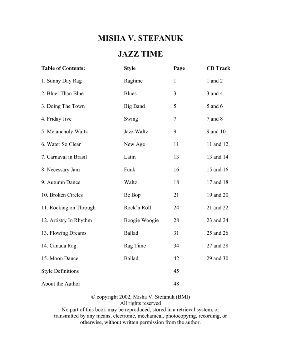 Jazz Time, 15 Pieces for Piano, easy-intermediate to advanced Easy Piano scores gallery preview page 1