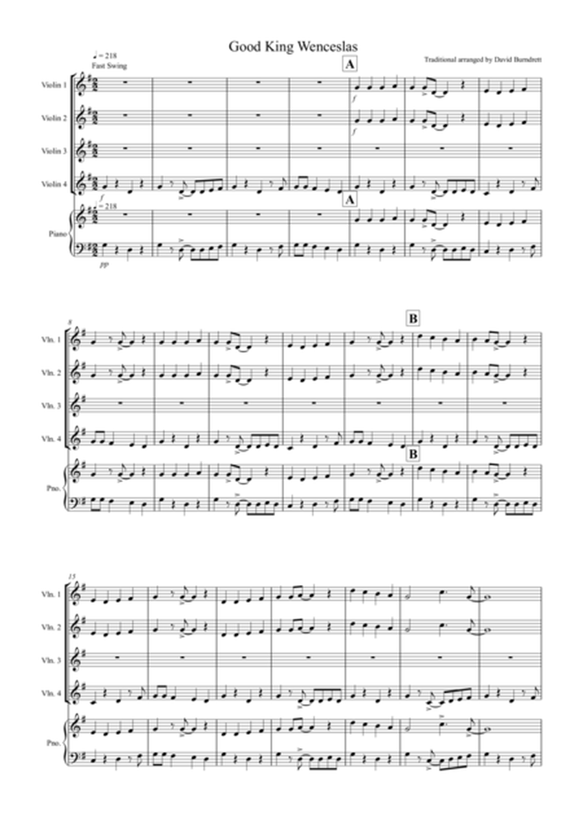 Good King Wenceslas (Jazzy Style!) for Violin Quartet image number null