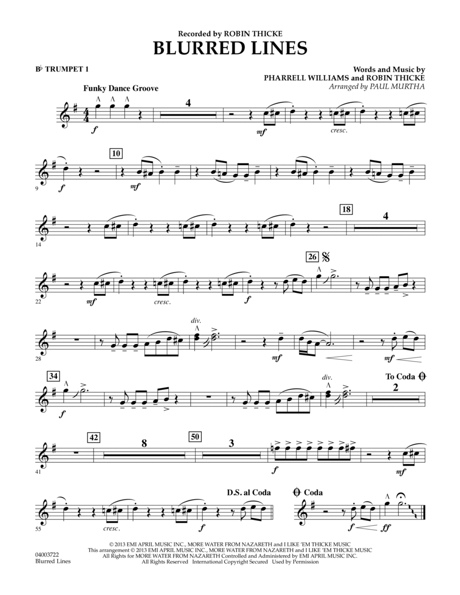 Blurred Lines - Bb Trumpet 1 Concert Band scores gallery preview page 1