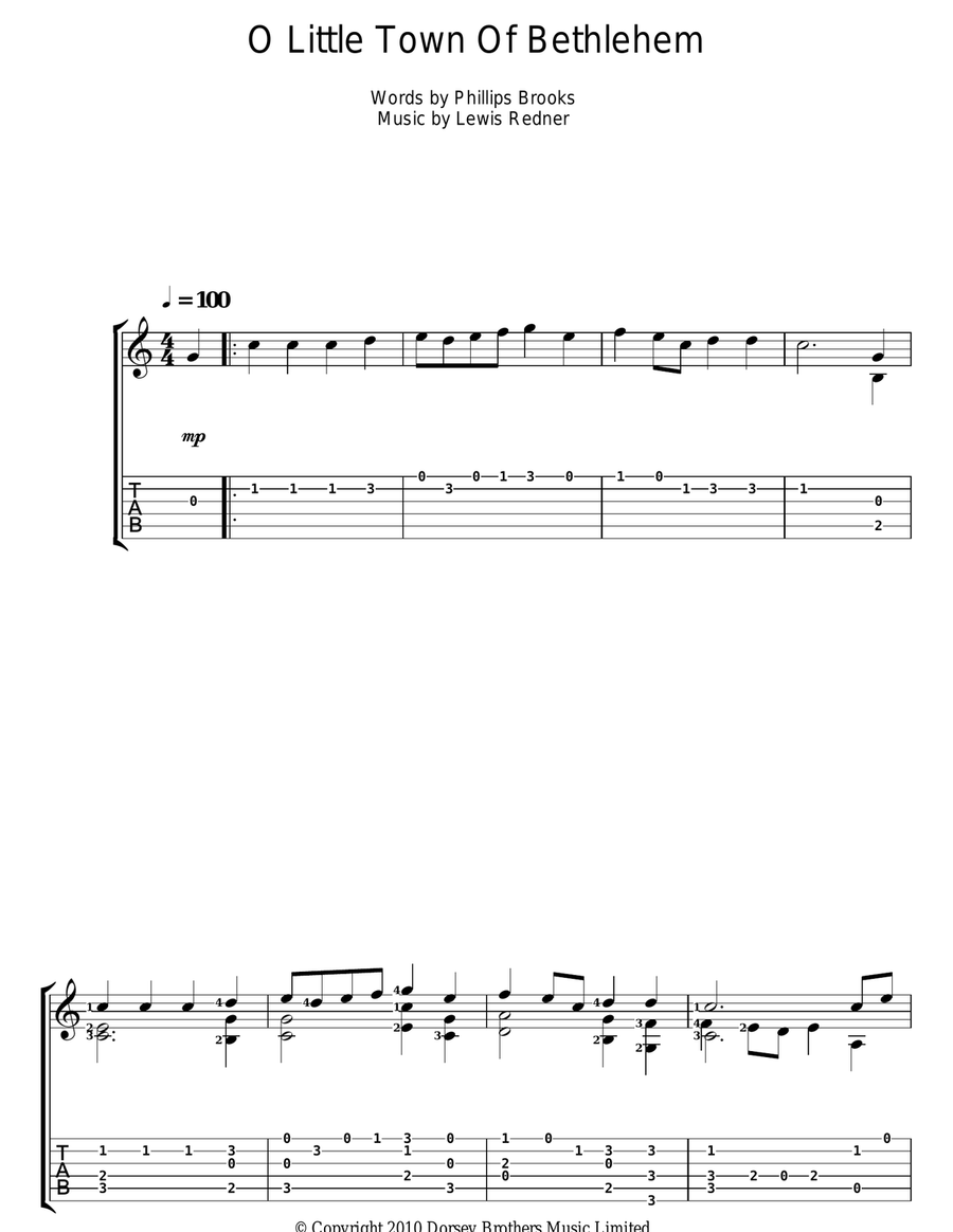 O Little Town Of Bethlehem Guitar Tablature scores gallery preview page 1