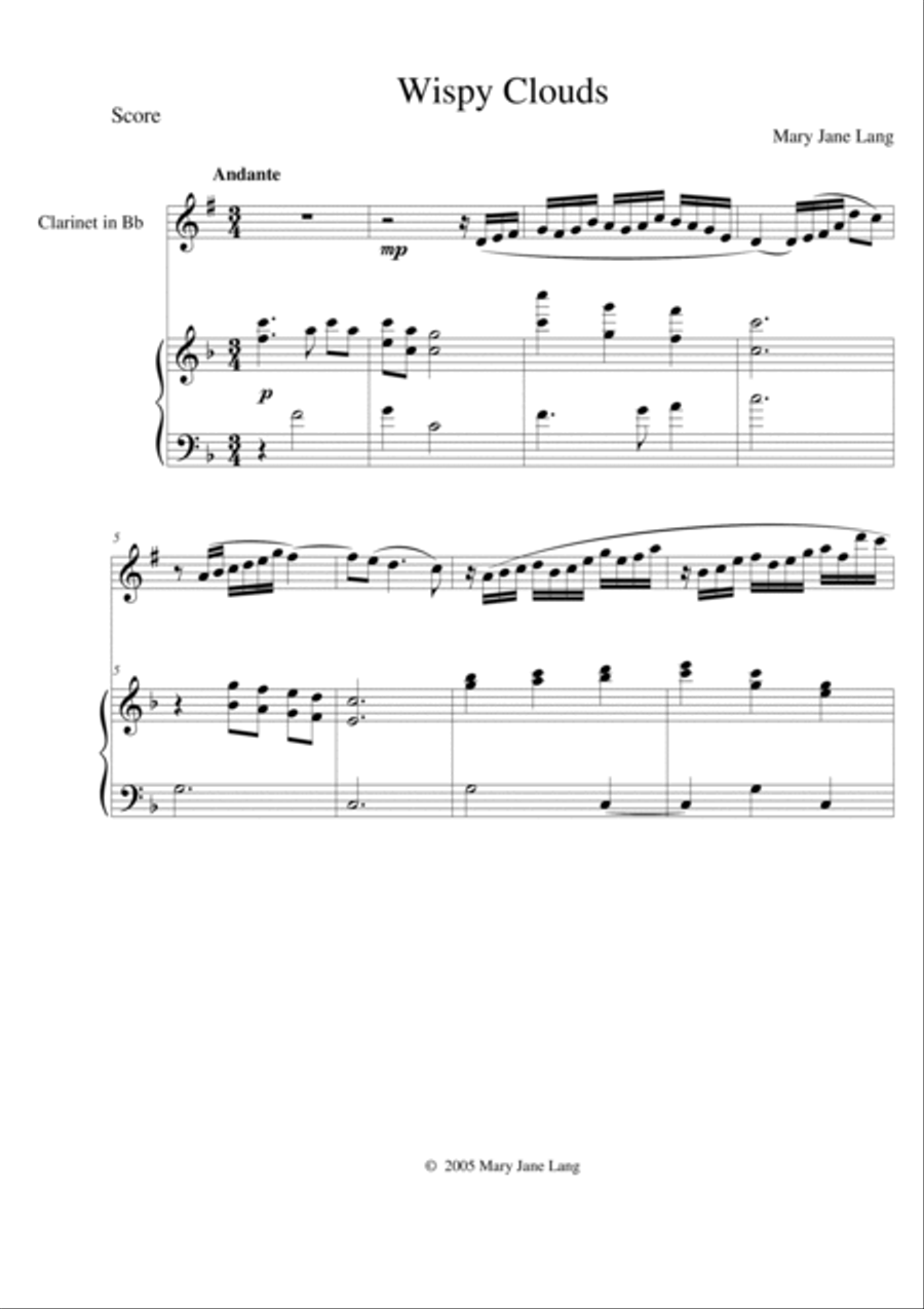 Wispy Clouds for Clarinet in Bb and Piano B-Flat Clarinet scores gallery preview page 4