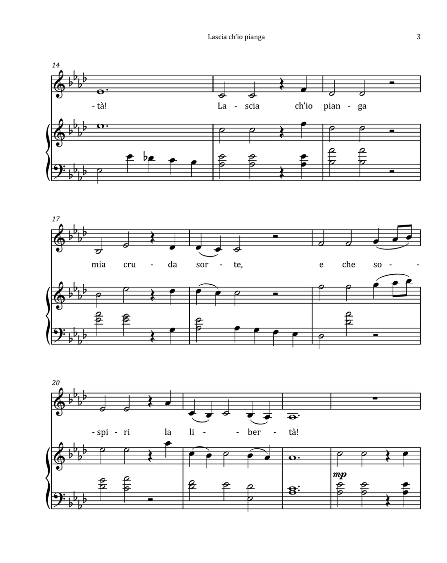 Lascia Ch'io Pianga by Händel - Contralto & Piano in A-flat Major Chamber Music scores gallery preview page 3