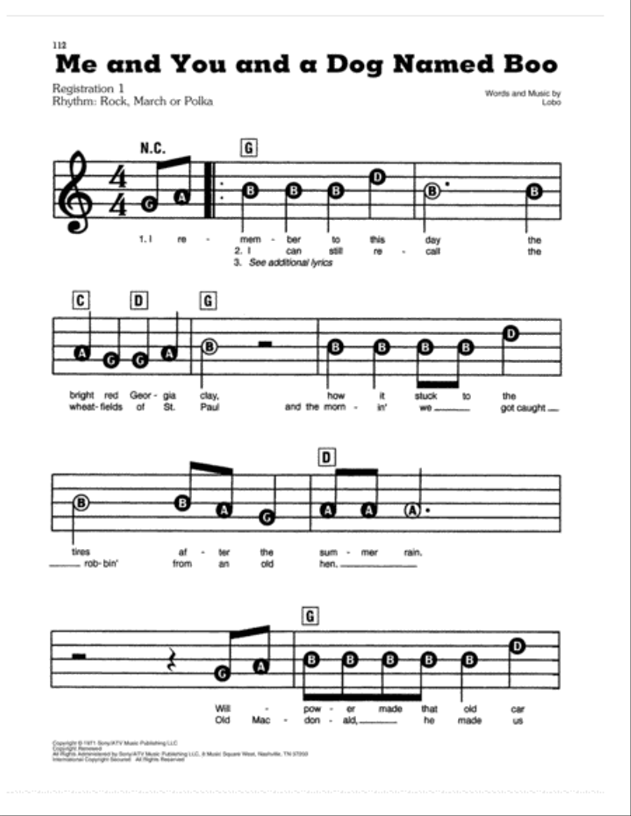 Me And You And A Dog Named Boo Electronic Keyboard scores gallery preview page 1