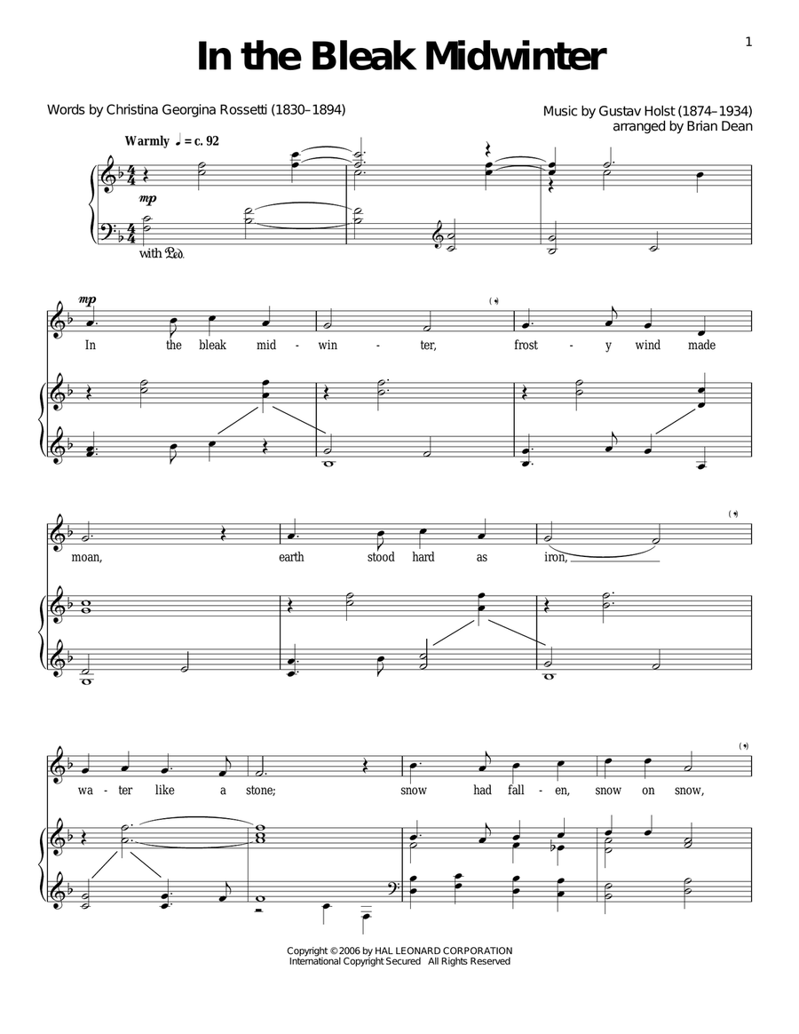 In The Bleak Midwinter Piano, Vocal scores gallery preview page 1