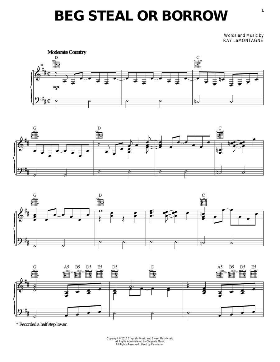 Beg Steal Or Borrow Piano, Vocal, Guitar scores gallery preview page 1