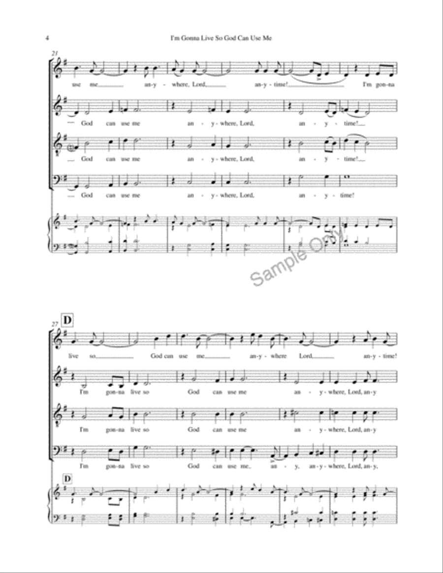 I'm Gonna Live So God Can Use Me 4-Part scores gallery preview page 4
