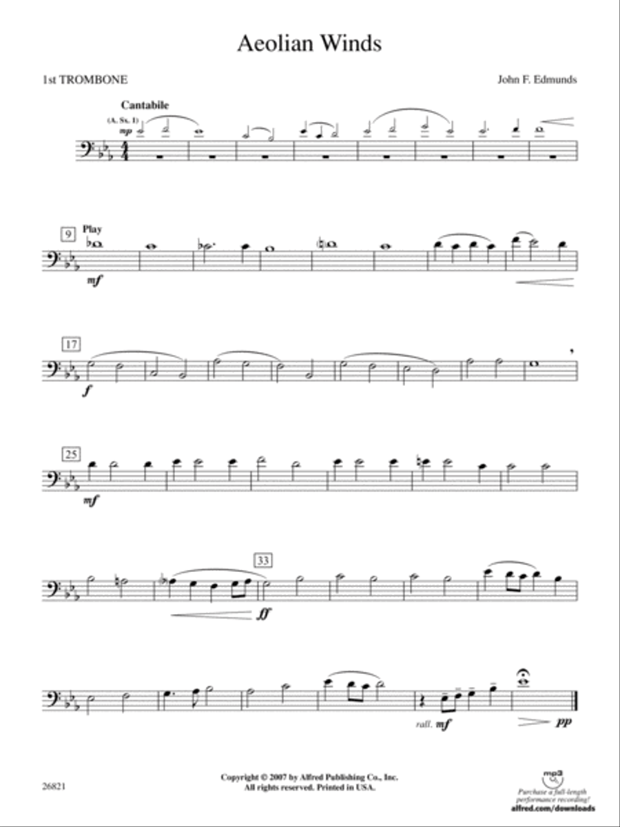 Aeolian Winds: 1st Trombone Concert Band scores gallery preview page 1