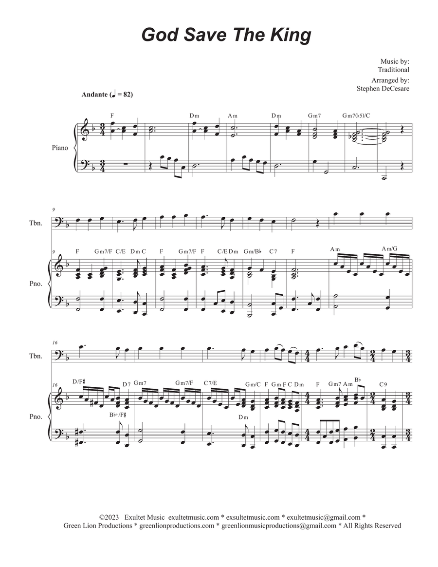 God Save The King (Trombone solo and Piano) Piano scores gallery preview page 1