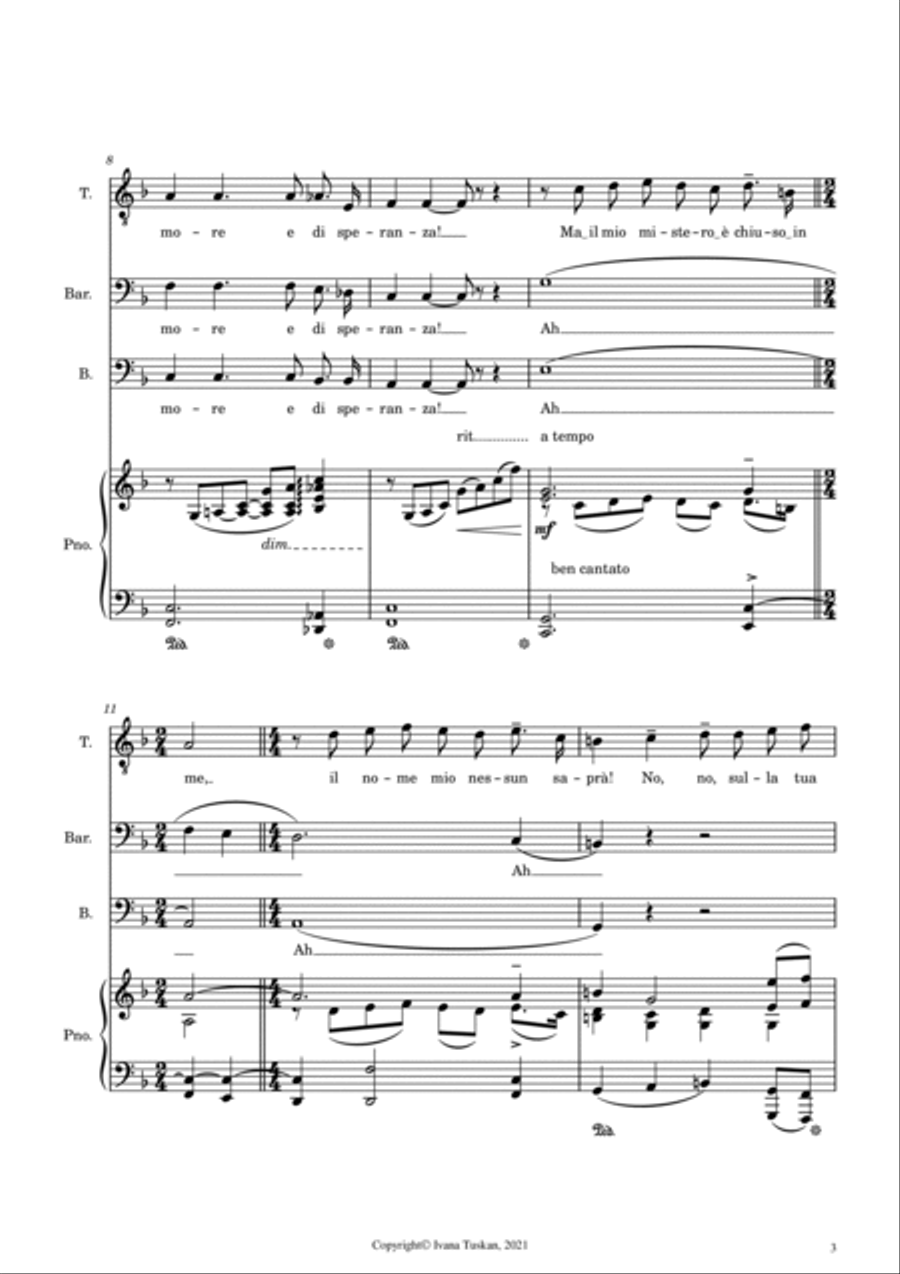 Nessun dorma, for TBB and piano, F major 3-Part scores gallery preview page 3