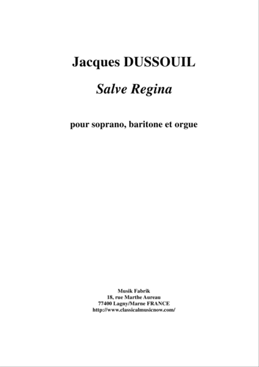 Jacques Dussouil: Salve Régina for soprano, baritone and organ Vocal Duet scores gallery preview page 1