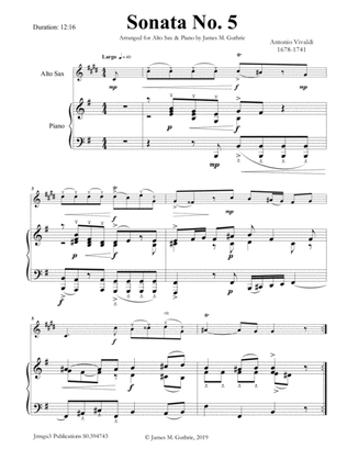 Book cover for Vivaldi: Sonata No. 5 for Alto Sax & Piano