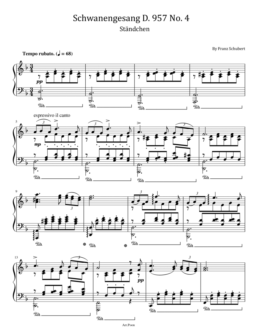 Schubert - Schwanengesang D. 957 No. 4 - For Piano Solo - Ständchen,Original image number null
