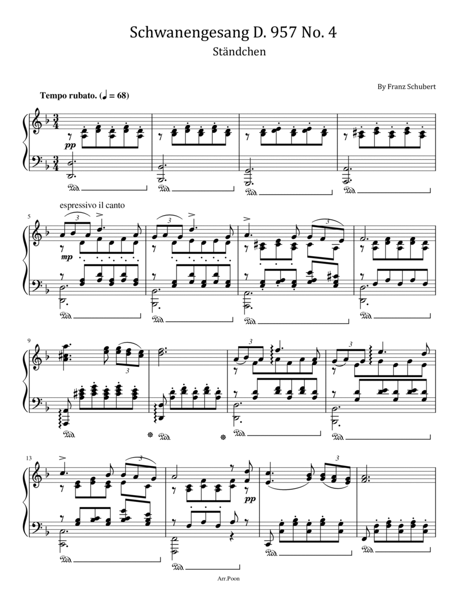 Schubert - Schwanengesang D. 957 No. 4 - For Piano Solo - Ständchen,Original Piano Solo scores gallery preview page 1