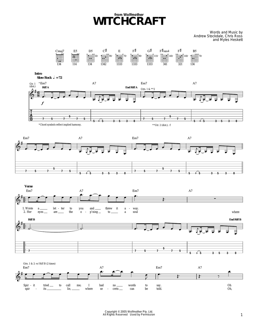 Witchcraft Acoustic Guitar scores gallery preview page 1