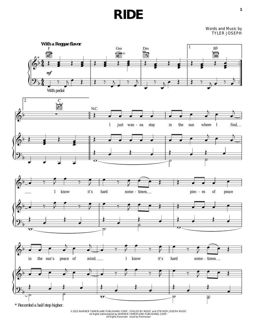 Ride Piano, Vocal, Guitar scores gallery preview page 1