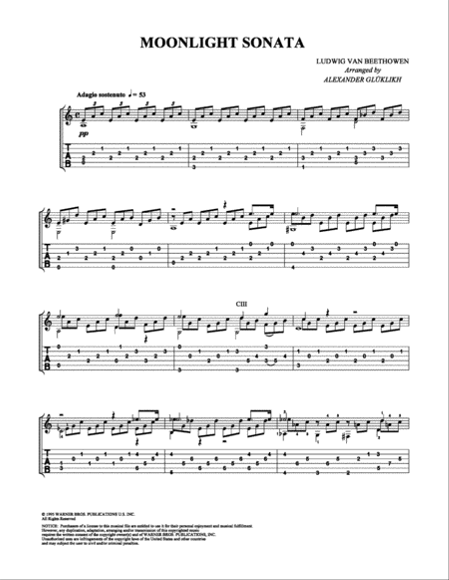 Moonlight Sonata Acoustic Guitar scores gallery preview page 1