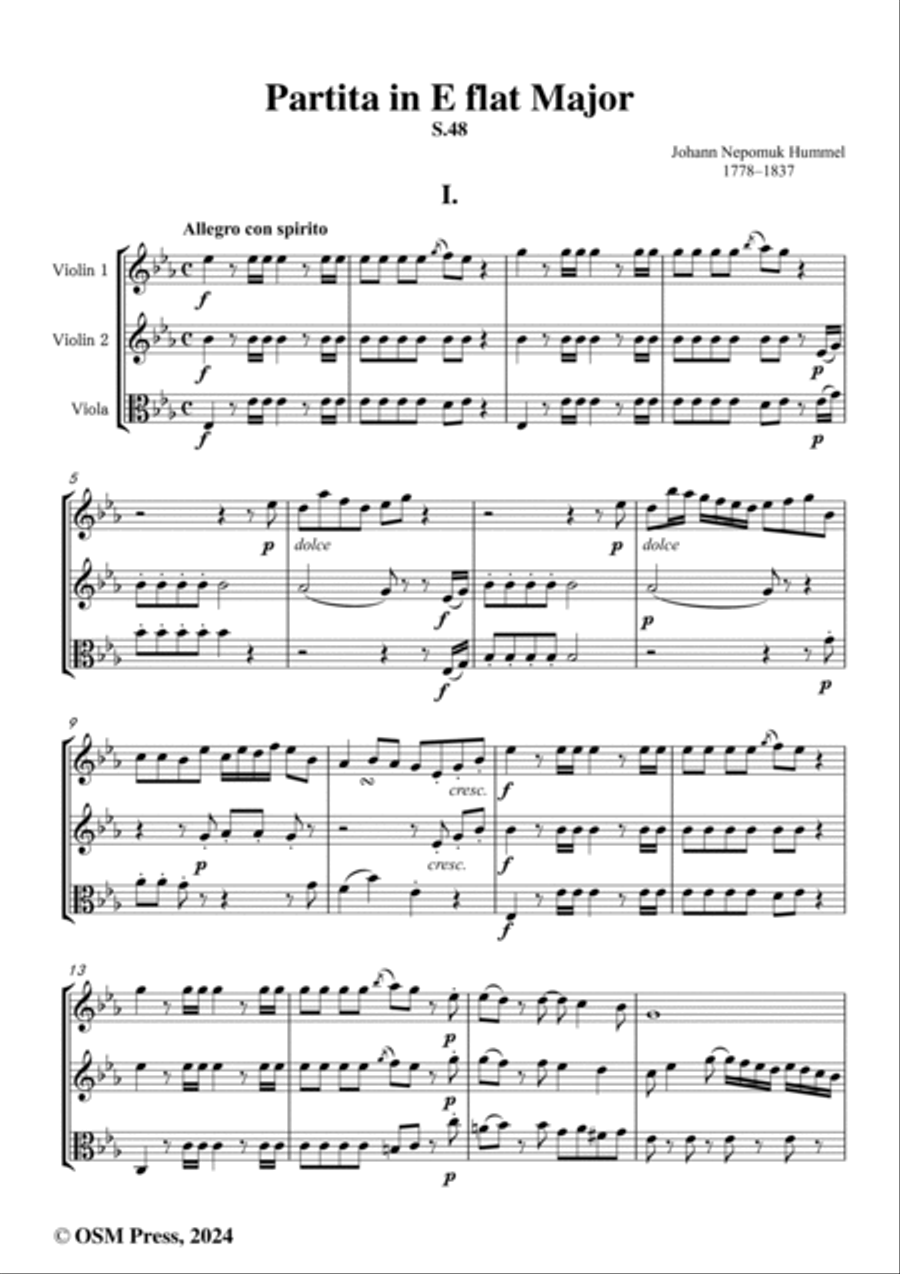 Hummel-Partita,in E flat Major,S.48,for 2 Violins and Viola String Trio scores gallery preview page 2