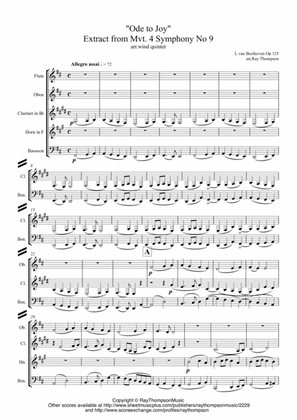 Beethoven: Symphony No.9 (Choral Symphony) Op.125 (Extract from Mvt.IV) "Ode to Joy" - wind quintet