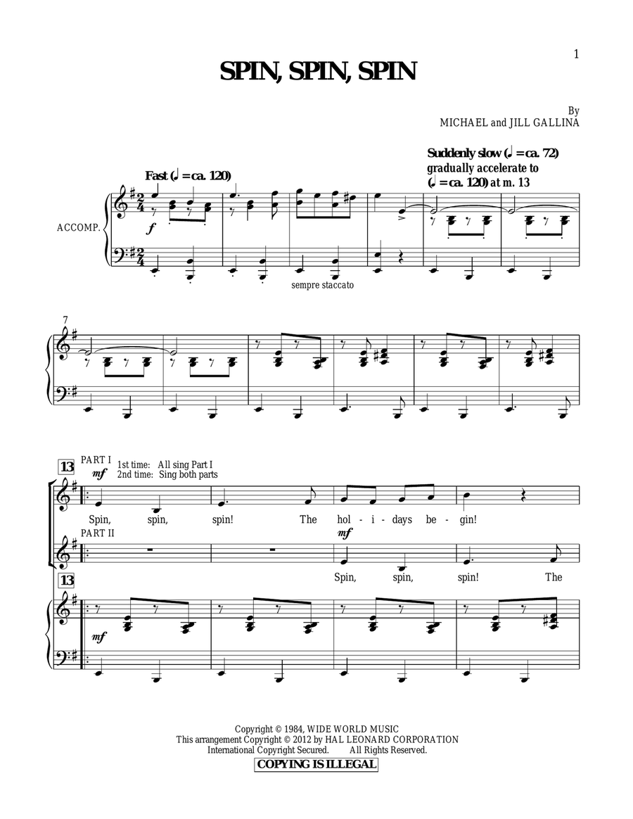 Spin, Spin, Spin Spin, Spin, Spin Choir scores gallery preview page 1