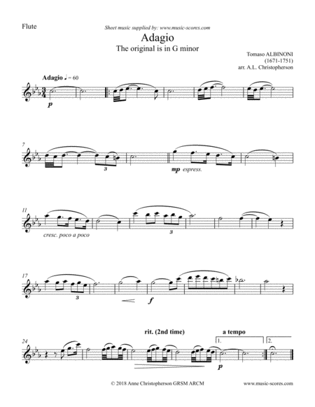 Albinoni Adagio - Flute, Oboe, Clarinet, and Bass Clarinet or Bassoon image number null