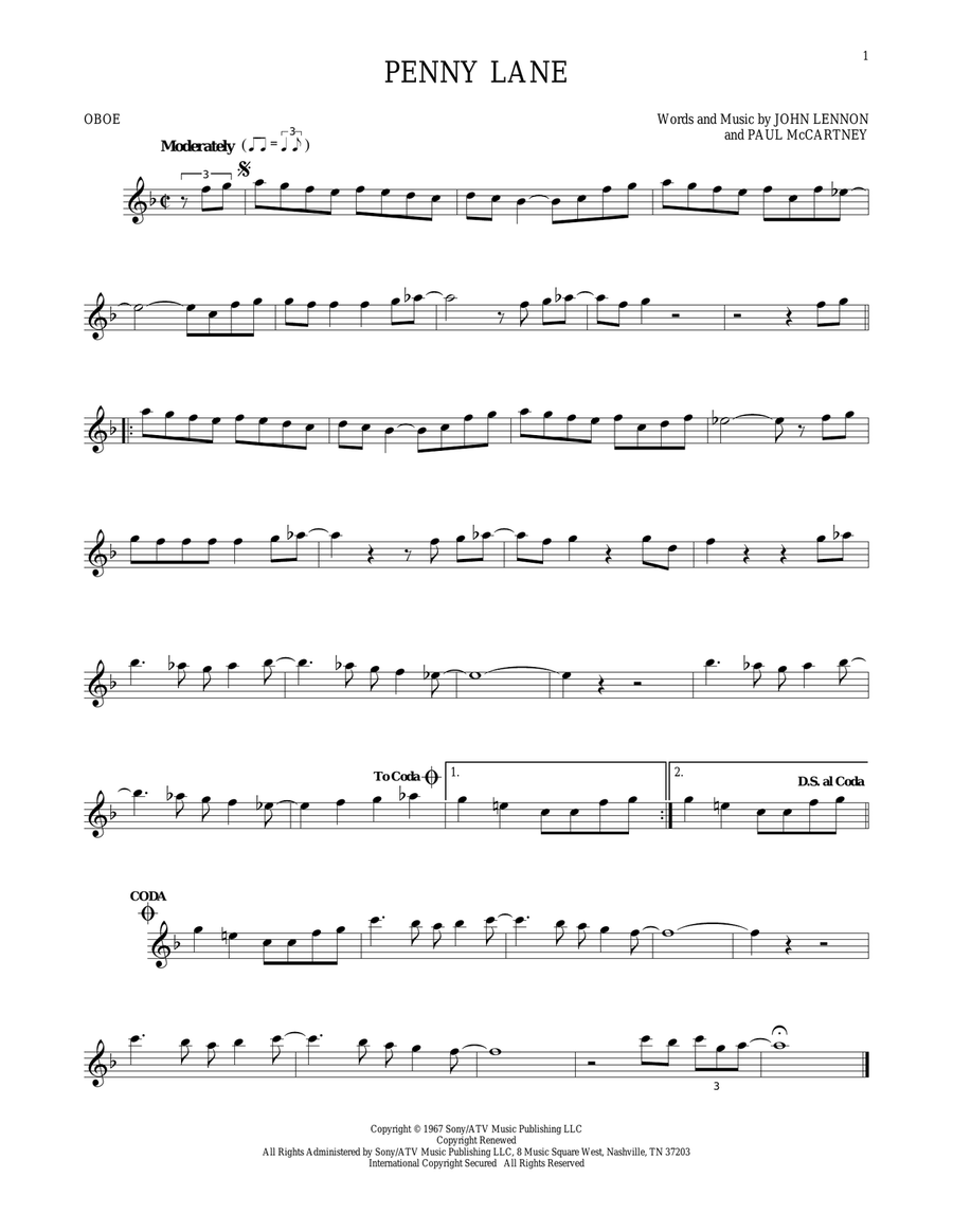 Penny Lane Oboe Solo scores gallery preview page 1